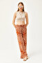 Women's Cinnamon Shawl Patterned Linen Viscose Palazzo Trousers PNT-19000269 - 3