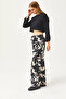 Women's Black Big Flower Patterned Palazzo Kupra Trousers PNT-19000272 - 5