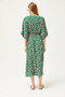 Women's Pink Green Double Breasted Collar Bat Waist Elastic Woven Dress ELB-19002084 - 7