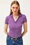 Women's Striped Purple Polo Neck Knitted Blouse BLZ-19002563 - 5
