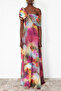 Multicolor A-Line Lined Asymmetric Neck Chiffon Woven Long Flowy Evening Dress TPRSS24AE00055 - 4