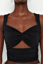 Siyah Crop Pencere/Cut Out Detaylı Örme Bluz TPRSS24BZ00029 - 6