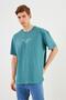 Leo Men's Oversize T-Shirt 100% Cotton Crew Neck Print Detailed Basic Turquoise T-Shirt - 2