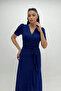 Glitter Fabric Belt Detailed Midiboy Dress Cobalt Blue