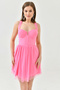Women's Pink Lined Tulle Fabric Backless Lacing Design Flared Mini Dress with Chest Pad 162 - 6