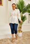 Plus Size Ecru Linen Jacket with Waist Tie Detail - 6