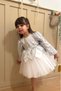 White Sequined Leaf Figured Long Sleeve Baby Girl Dress - Leaf
