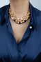 Pearl and Cube Crystal Detail Gold Pendant Necklace