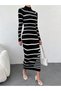 Women's Striped Turtleneck Long Sleeve Knitwear Pencil Dress (Color) - 3