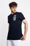 Printed O-collar T-shirt Bandos - Navy Blue - 2