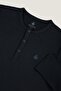 Buttoned Crew Neck Long Sleeve T-shirt Np-collargo - Navy Blue - 6