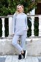 Women's Cotton Hooded Pocketed 3 Thread Gray Tracksuit Set 9037 - 3