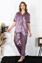 Women's Large Size Purple Satin Pajama Set 10303 - 3