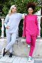 Women's Cotton Hooded Pocketed 3 Thread Gray Tracksuit Set 9037 - 5