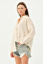 Women's Linen Shirt Stripe Detailed Oversize Shirt - 4