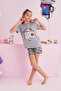 Hello Kitty Licensed 100% Cotton Gray Multicolor Crew Neck Shorts Pajamas Set - 4