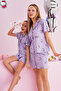 Hello Kitty Licensed 100% Cotton Lilac Multicolor Button Down Shorts Pajama Set