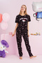 Hello Kitty Licensed 100% Cotton Black Multicolor Crew Neck Pajama Set - 2