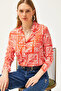 Women's Orange Patch Patterned Woven Viscose Shirt GML-19001189 - 3