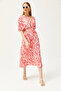 Women's Fuchsia Waisted Double Breasted Collar Midi Dress ELB-19002100 - 3