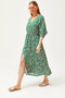 Women's Pink Green Double Breasted Collar Bat Waist Elastic Woven Dress ELB-19002084