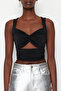Siyah Crop Pencere/Cut Out Detaylı Örme Bluz TPRSS24BZ00029 - 5