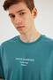 Leo Men's Oversize T-Shirt 100% Cotton Crew Neck Print Detailed Basic Turquoise T-Shirt - 6
