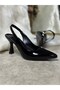 Casual Women's Pointed Toe Flat Patternless Thin Open Back Heels Model Black Patent Leather Evening Dress Shoes 101B - 4