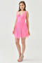 Women's Pink Lined Tulle Fabric Backless Lacing Design Flared Mini Dress with Chest Pad 162 - 5