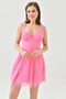 Women's Pink Lined Tulle Fabric Backless Lacing Design Flared Mini Dress with Chest Pad 162 - 7