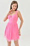 Women's Pink Lined Tulle Fabric Backless Lacing Design Flared Mini Dress with Chest Pad 162 - 8