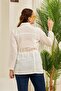 Plus Size Ecru Linen Jacket with Waist Tie Detail - 5