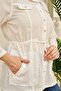 Plus Size Ecru Linen Jacket with Waist Tie Detail - 4