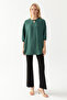 Women's Petrol Green Collar Button Detailed Cuffs Gathered Half Sleeve Loose Cut Aerobin Tunic - 2