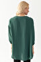Women's Petrol Green Collar Button Detailed Cuffs Gathered Half Sleeve Loose Cut Aerobin Tunic - 5