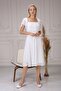 Women's Collar Ruffle Belt White Chiffon Dress 5000 - 5