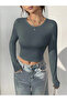 Soft Touch Crew Neck Blouse Charcoal