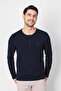 Buttoned Crew Neck Long Sleeve T-shirt Np-collargo - Navy Blue - 2