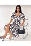 Women's Belted Chest Guiped Floral Loose Skirt Ruffled Balloon Sleeve Detailed Dress - 4