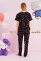 Hello Kitty Licensed 100% Cotton Black Multicolor Crew Neck Pajama Set - 5