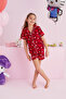 Hello Kitty Licensed 100% Cotton Red Multicolor Buttoned Ribbed Shorts Pajamas Set - 4