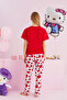 Hello Kitty Licensed 100% Cotton Red Multicolor Crew Neck Pajama Set - 4