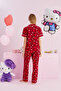 Hello Kitty Licensed 100% Cotton Red Multicolor Buttoned Piping Pajamas Set - 3