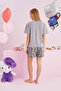 Hello Kitty Licensed 100% Cotton Gray Multicolor Crew Neck Shorts Pajamas Set - 3