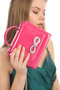 Fuchsia Color, Shiny Patent Leather Stone, Magnetic Cover, Hand and Hanging Evening Bag Width: 17.5 Cm, Length: 14 Cm - 5