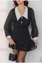 BIB COLLAR DOTS BLACK CHIFFON DRESS