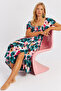 Women's Green Elastic Patterned Midi Dress MON126