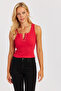 Women's Red Placket Camisole Blouse MK02 - 5