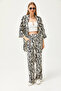 Women's Black Top Kimono Bottom Pocket Trousers Set TKM-19000276 - 2