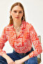 Women's Orange Patch Patterned Woven Viscose Shirt GML-19001189 - 4